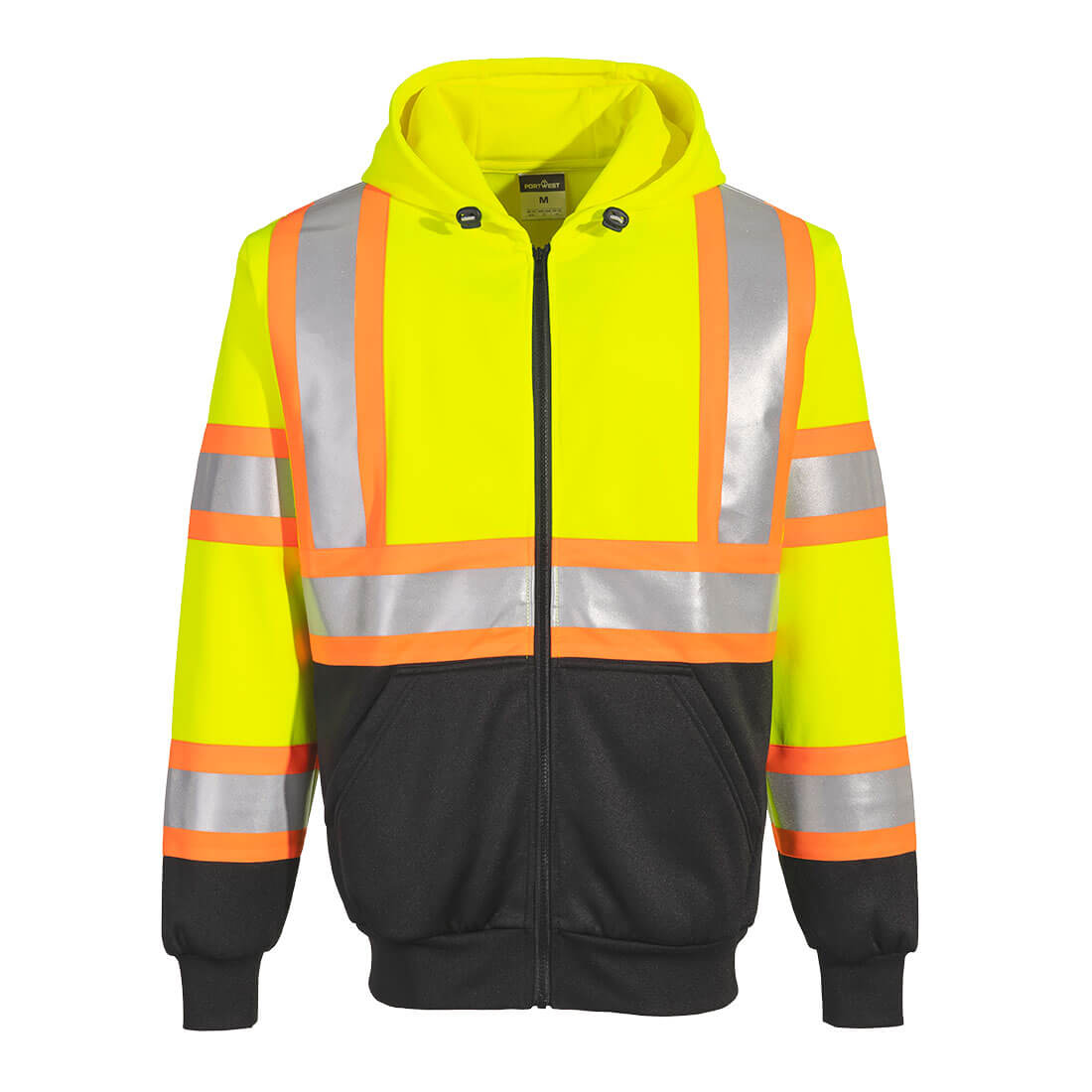 Portwest UB316 Kansas Hi-Vis Contrast Tape Full-Zip Hoodie Yellow/Black