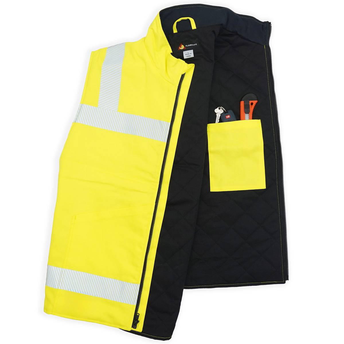 FlameSafe Workwear – FR Class 2 Hi - Vis Winter Insulated Safety Vest - Keeper's Safety Supply