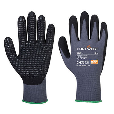 A351 - Grip 15 Nitrile Sandy Dotted Glove Gray/Black