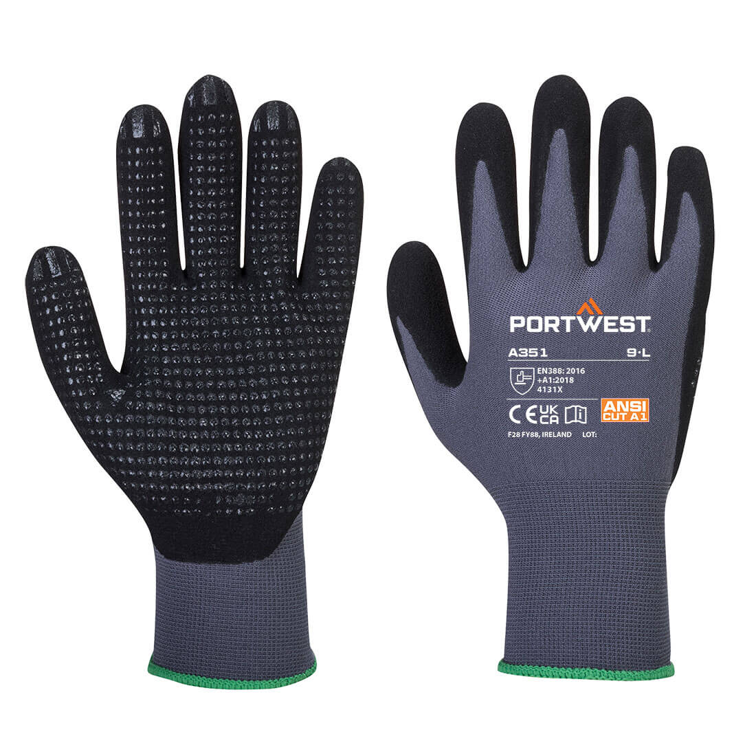 A351 - Grip 15 Nitrile Sandy Dotted Glove Gray/Black